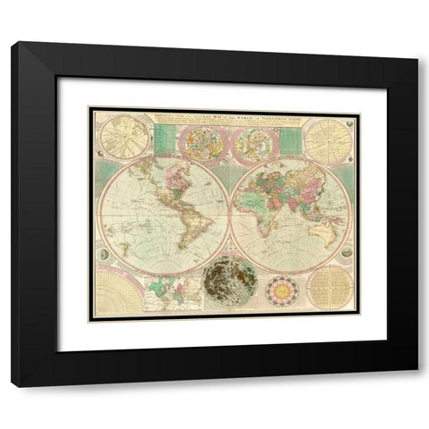 World Map Black Modern Wood Framed Art Print with Double Matting by Bowles, Carington