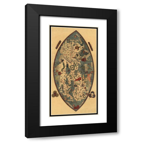 Genoese World Map Black Modern Wood Framed Art Print with Double Matting by Toscanelli, Paolo del Pozzo