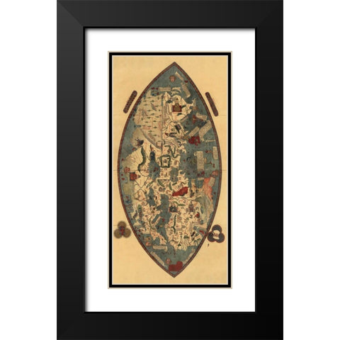 Genoese World Map Black Modern Wood Framed Art Print with Double Matting by Toscanelli, Paolo del Pozzo