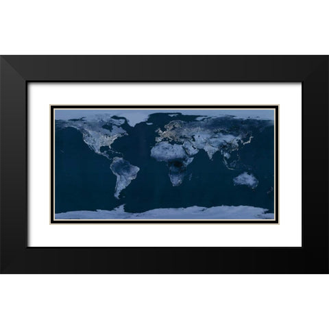 Satellite View of the World Showing Electric Lights and Usage Black Modern Wood Framed Art Print with Double Matting by Goddard Space Center