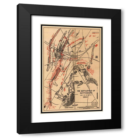 Battle of Gettysburg #1 Black Modern Wood Framed Art Print with Double Matting by Unknown