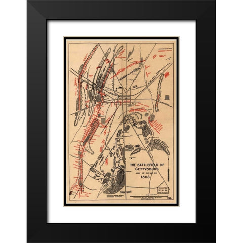 Battle of Gettysburg #1 Black Modern Wood Framed Art Print with Double Matting by Unknown