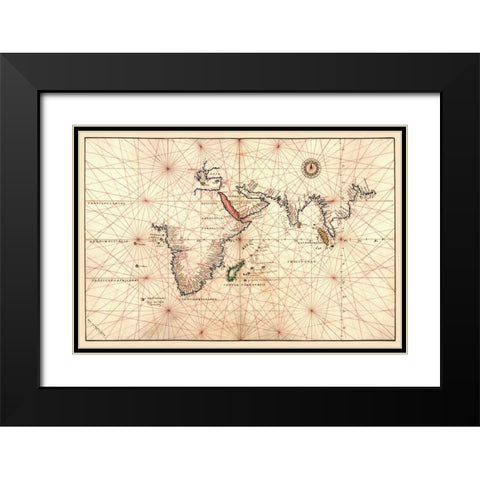 Portolan Map of Africa, the Indian Ocean and the Indian Subcontinent Black Modern Wood Framed Art Print with Double Matting by Agnese, Battista