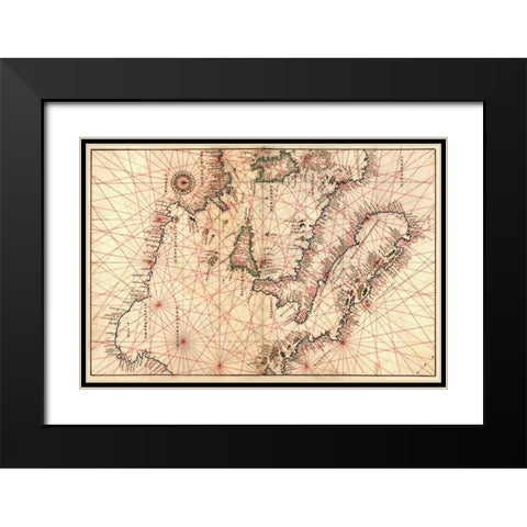 Portolan Map of Italy, Sicily, North Africa and the Mediterranean Black Modern Wood Framed Art Print with Double Matting by Agnese, Battista
