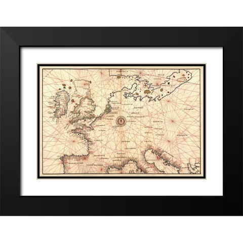 Portolan Map of Spain, England, France, Germany, The British Isles Black Modern Wood Framed Art Print with Double Matting by Agnese, Battista