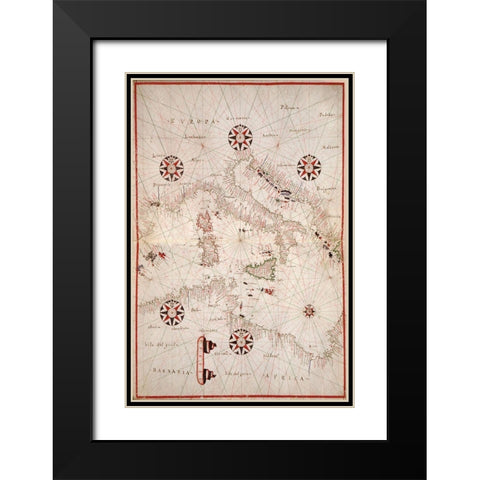 Portolan atlas of the Mediterranean Sea, western Europe, and the northwest coast of Africa - Central Black Modern Wood Framed Art Print with Double Matting by Oliva, Joan