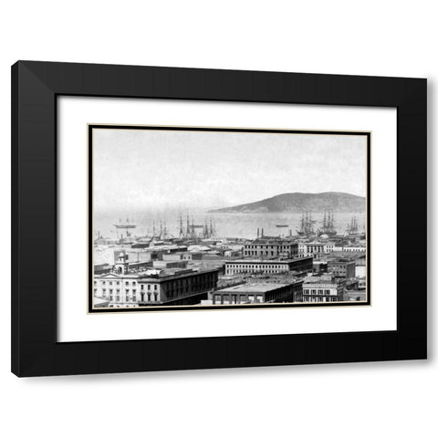City Bay View, San Francisco, CA Black Modern Wood Framed Art Print with Double Matting by Vintage San Francisco