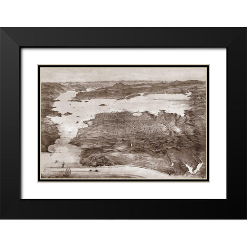 Birds-Eye View of San Francisco Black Modern Wood Framed Art Print with Double Matting by Vintage San Francisco