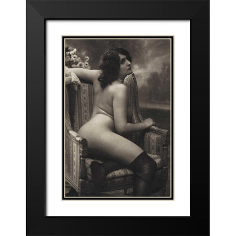 On the Armchair Black Modern Wood Framed Art Print with Double Matting by Vintage Nudes