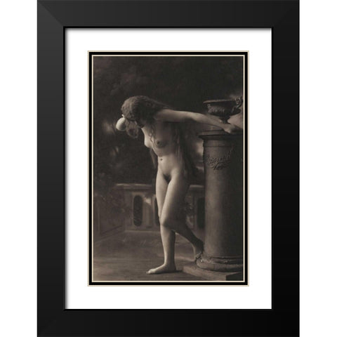 Clothed in her Hair Black Modern Wood Framed Art Print with Double Matting by Vintage Nudes