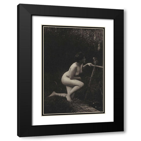 Gossiping with a Parrot Black Modern Wood Framed Art Print with Double Matting by Vintage Nudes
