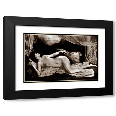 Exotic Nude with Curtains Black Modern Wood Framed Art Print with Double Matting by Vintage Nudes
