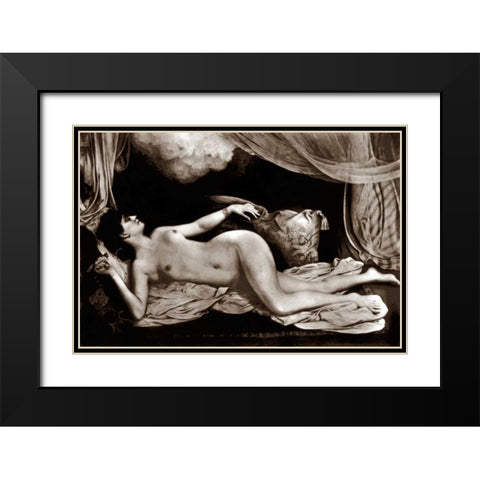 Exotic Nude with Curtains Black Modern Wood Framed Art Print with Double Matting by Vintage Nudes