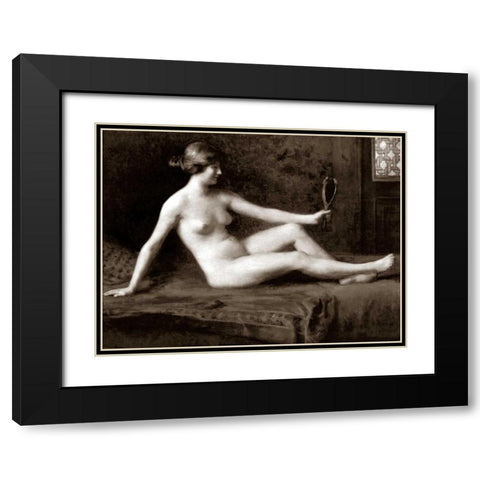 Admiring Herself Black Modern Wood Framed Art Print with Double Matting by Vintage Nudes