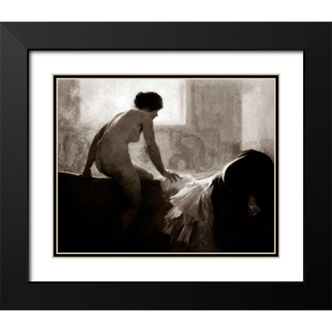 Into the Bath Black Modern Wood Framed Art Print with Double Matting by Vintage Nudes