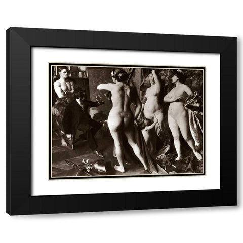 In the Painters Studio Black Modern Wood Framed Art Print with Double Matting by Vintage Nudes