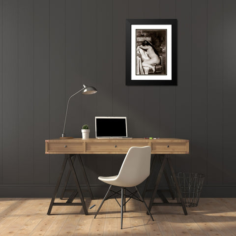 Asleep in the Study Black Modern Wood Framed Art Print with Double Matting by Vintage Nudes