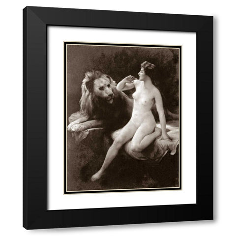 Nude with a Lion Black Modern Wood Framed Art Print with Double Matting by Vintage Nudes