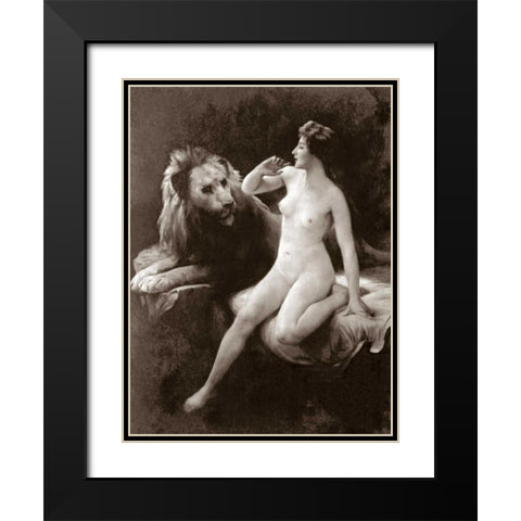 Nude with a Lion Black Modern Wood Framed Art Print with Double Matting by Vintage Nudes