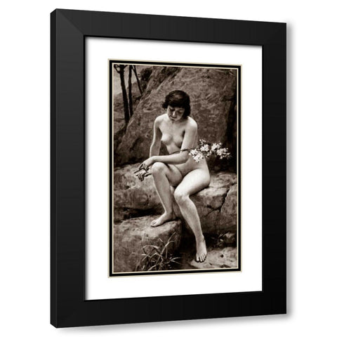 Nude with Flowers Black Modern Wood Framed Art Print with Double Matting by Vintage Nudes