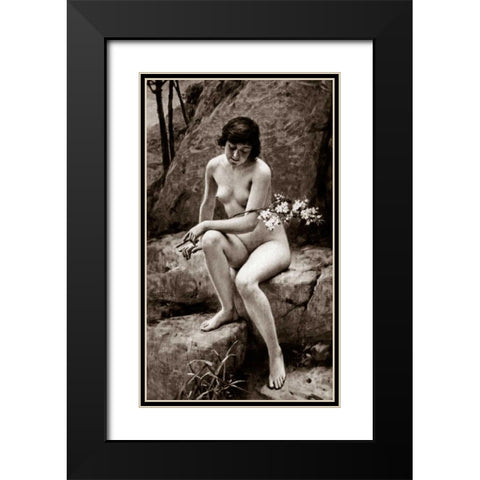 Nude with Flowers Black Modern Wood Framed Art Print with Double Matting by Vintage Nudes