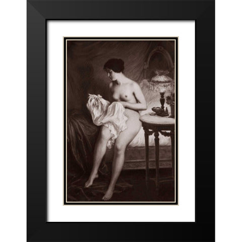 Au Coucher Black Modern Wood Framed Art Print with Double Matting by Vintage Nudes