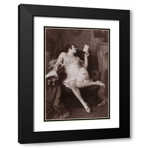 The Love Letter Black Modern Wood Framed Art Print with Double Matting by Vintage Nudes
