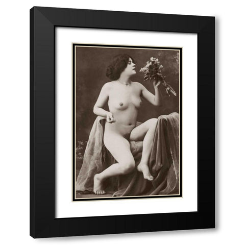 Nude with a Bouquet Black Modern Wood Framed Art Print with Double Matting by Vintage Nudes