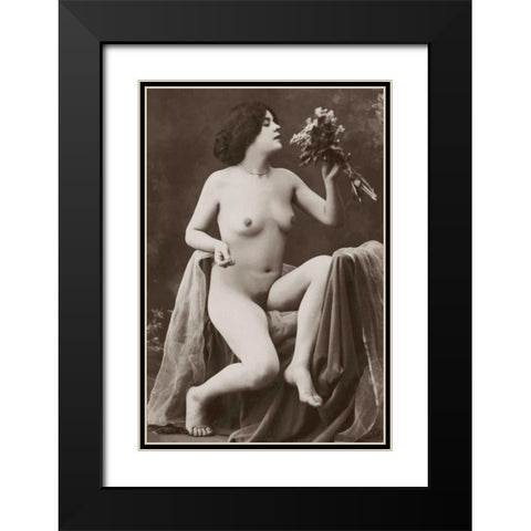 Nude with a Bouquet Black Modern Wood Framed Art Print with Double Matting by Vintage Nudes