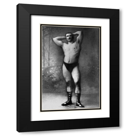 Hands Behind Head Flex Black Modern Wood Framed Art Print with Double Matting by Vintage Muscle Men