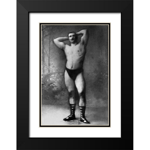 Hands Behind Head Flex Black Modern Wood Framed Art Print with Double Matting by Vintage Muscle Men