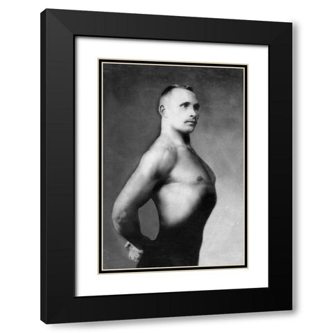 Right Profile of Bodybuilder from the Waist Up Black Modern Wood Framed Art Print with Double Matting by Vintage Muscle Men