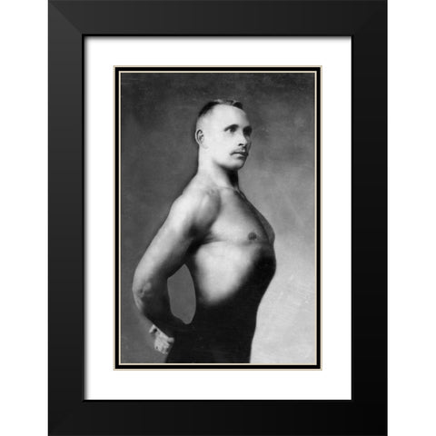 Right Profile of Bodybuilder from the Waist Up Black Modern Wood Framed Art Print with Double Matting by Vintage Muscle Men