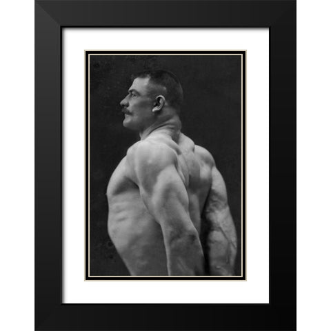Flexing Triceps, Deltoids, and Trapezius Black Modern Wood Framed Art Print with Double Matting by Vintage Muscle Men