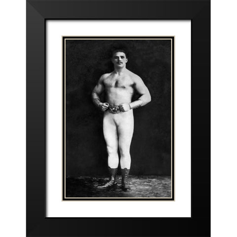 Bodybuilder in Leotard and Boots Black Modern Wood Framed Art Print with Double Matting by Vintage Muscle Men