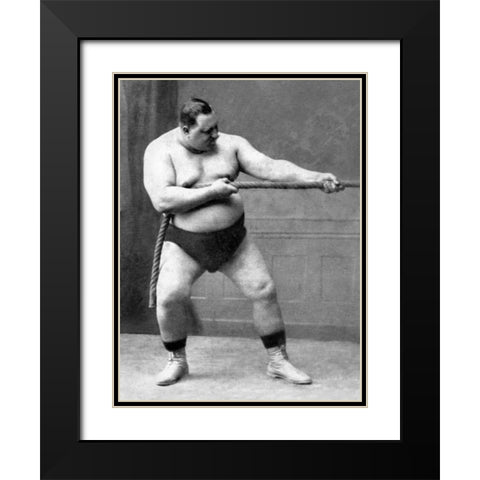 Tug of War Flex Black Modern Wood Framed Art Print with Double Matting by Vintage Muscle Men
