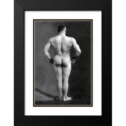 Bodybuilders Back Black Modern Wood Framed Art Print with Double Matting by Vintage Muscle Men