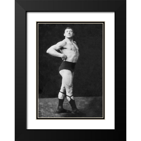 Bodybuilders Right Profile Black Modern Wood Framed Art Print with Double Matting by Vintage Muscle Men