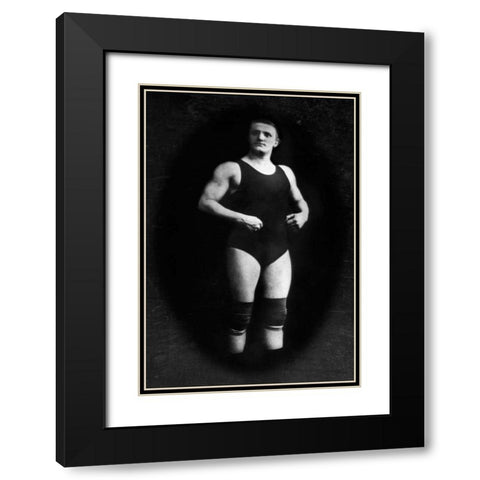 Bodybuilder in Wrestling Outfit and Knee Pads Black Modern Wood Framed Art Print with Double Matting by Vintage Muscle Men