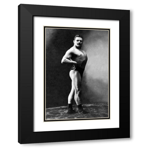 Bodybuilders Shadowed Front and Right Profile Black Modern Wood Framed Art Print with Double Matting by Vintage Muscle Men