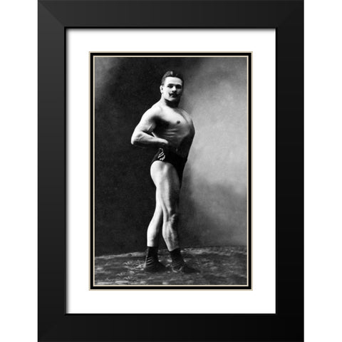 Bodybuilders Shadowed Front and Right Profile Black Modern Wood Framed Art Print with Double Matting by Vintage Muscle Men
