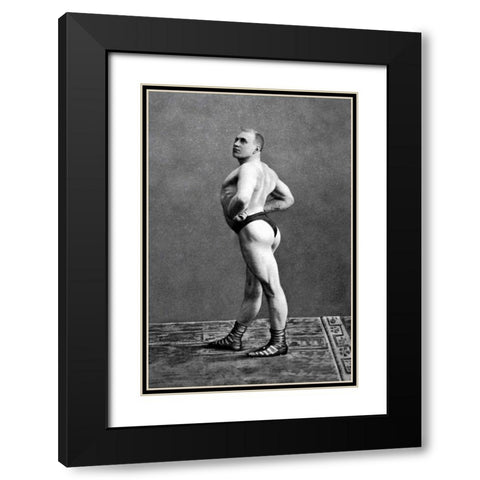 Bodybuilders Back and Left Profile Black Modern Wood Framed Art Print with Double Matting by Vintage Muscle Men