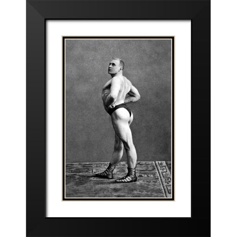Bodybuilders Back and Left Profile Black Modern Wood Framed Art Print with Double Matting by Vintage Muscle Men