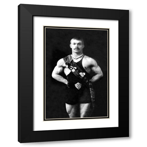 Bodybuilder in Sash Black Modern Wood Framed Art Print with Double Matting by Vintage Muscle Men