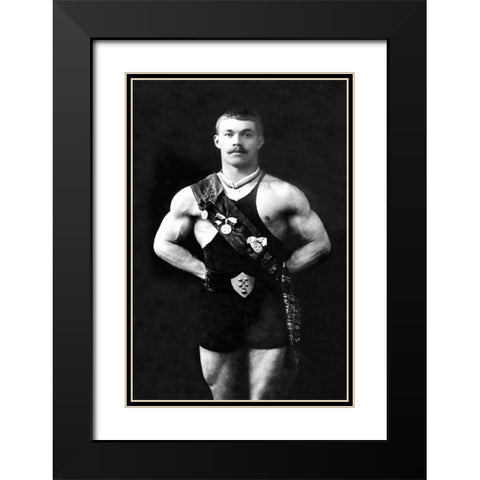 Bodybuilder in Sash Black Modern Wood Framed Art Print with Double Matting by Vintage Muscle Men