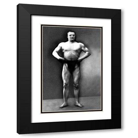 Strongman Pose Black Modern Wood Framed Art Print with Double Matting by Vintage Muscle Men
