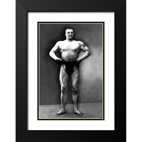Strongman Pose Black Modern Wood Framed Art Print with Double Matting by Vintage Muscle Men