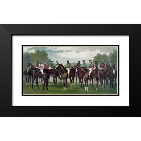 Celebrated winning horses and jockeys of the American turf Black Modern Wood Framed Art Print with Double Matting by Currier and Ives