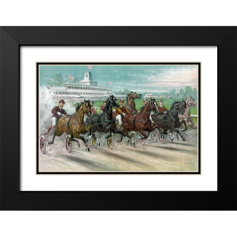 A Dash for the Pole Black Modern Wood Framed Art Print with Double Matting by Currier and Ives