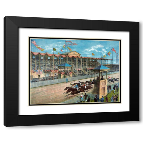Brighton Beach Race Course Black Modern Wood Framed Art Print with Double Matting by NY Litho